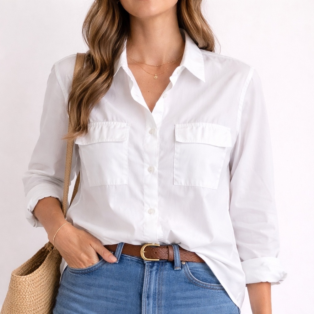 White button up blouse with shell buttons Small